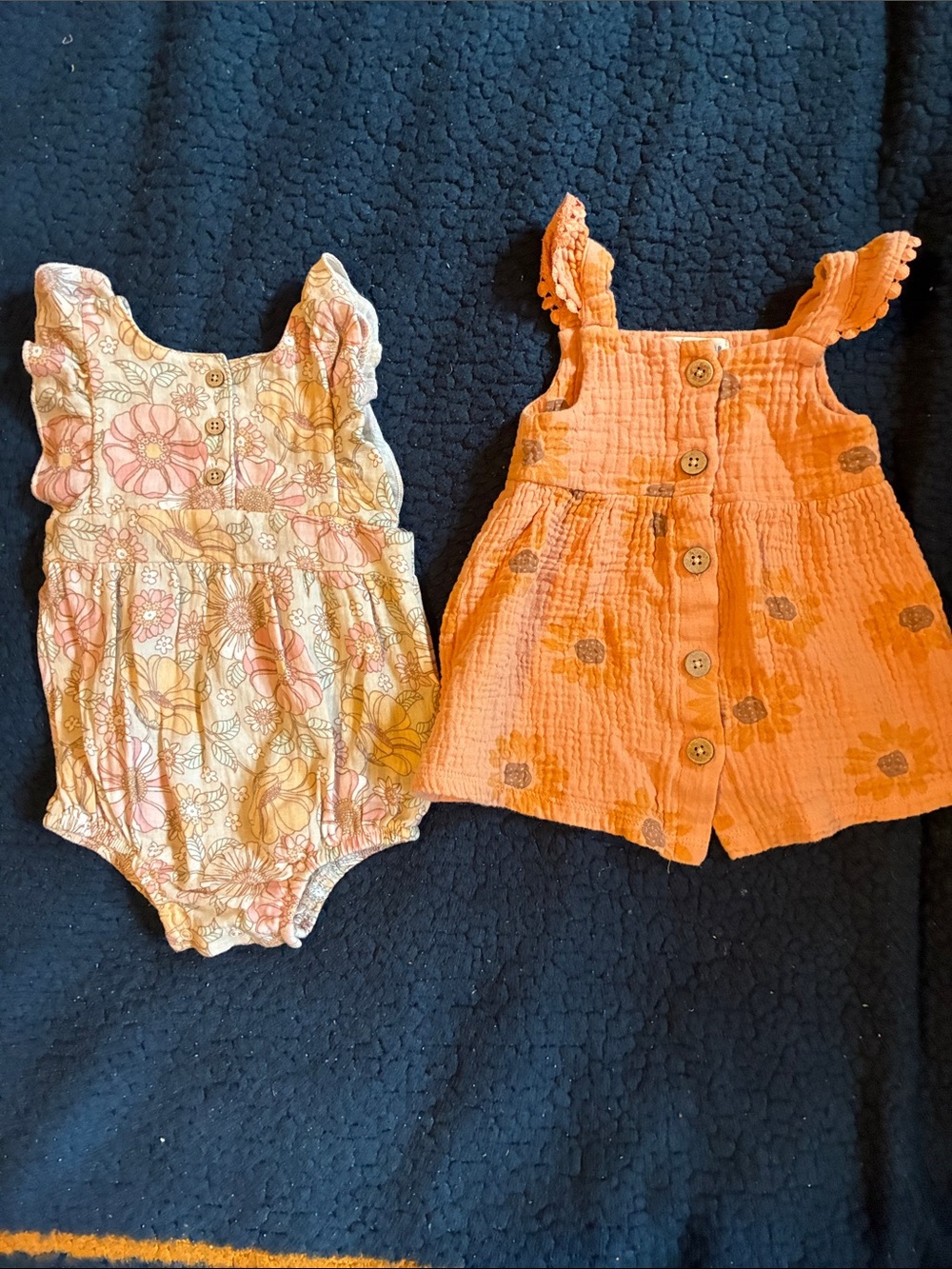 Rabbit + bear Orange Floral Cotton Romper & Floral Print Romper bundle
